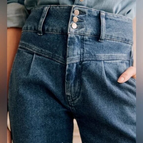 💕SEZANE💕 Sama High Waisted Tapered Jeans ~ Blue Denim 36 EU = US 4 NWT - Picture 8 of 16